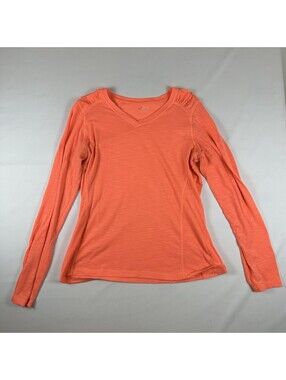 BCG V-Neck Long Sleeve Shirt Womens XL Orange Heathered Athletic Ruched Top